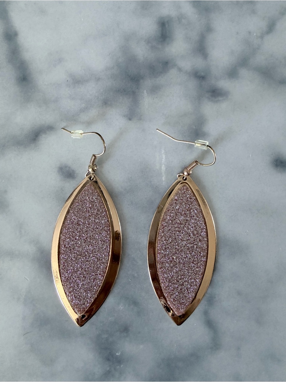 Gold Frame Pink Glitter Drop Earrings